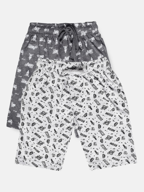 

Urban Dog Boys Pack of 2 Printed Cotton Shorts, Grey melange