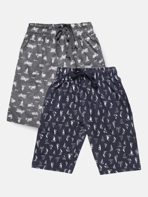 

Urban Dog Boys Blue Typography Printed Mid-Rise Regular Shorts, Navy blue