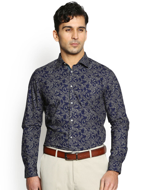 

Blackberrys Navy Printed Slim Fit Party Shirt, Navy blue