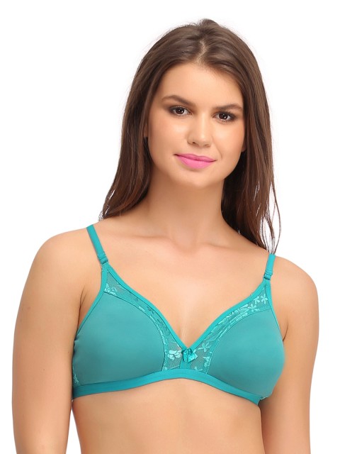 

Clovia Cotton Non-Padded Wirefree Plunge Demi Cup T-Shirt Bra - Green, Blue