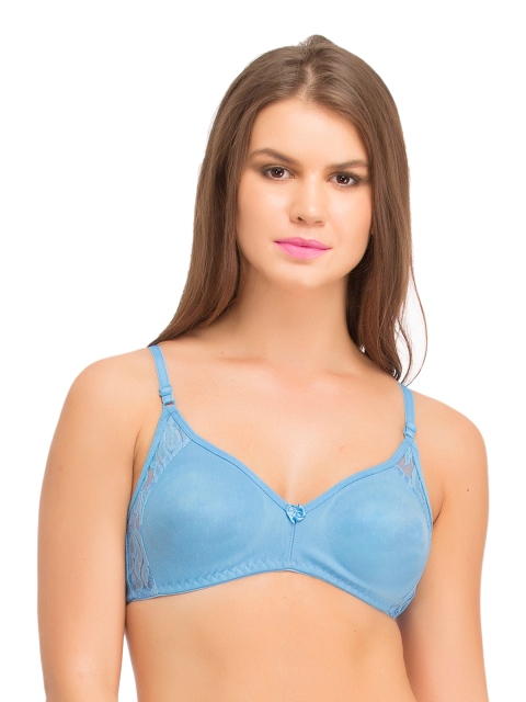 

Clovia Blue Full-Coverage T-shirt Bra with Lace Detail BR0239P0340