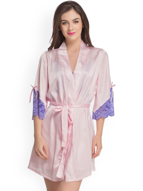 

Clovia Pink & Purple Nightdress with Robe NS0307P22