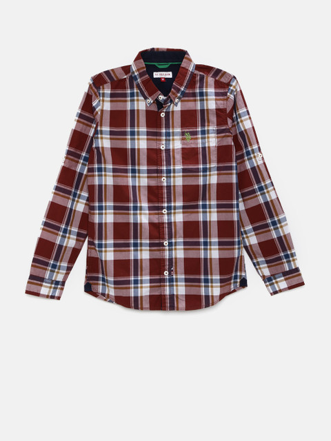 

U.S. Polo Assn. Kids Boys Maroon Checked Casual Shirt
