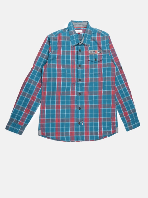 

U.S. Polo Assn. Kids Boys Blue & Rust Red Checked Casual Shirt