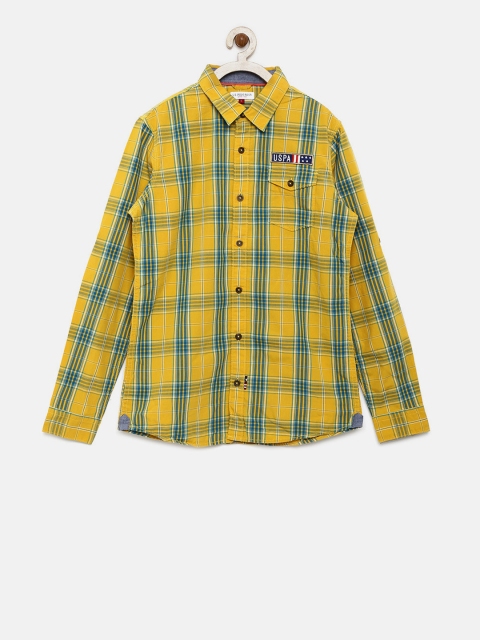 

U.S. Polo Assn. Kids Boys Mustard Checked Casual Shirt