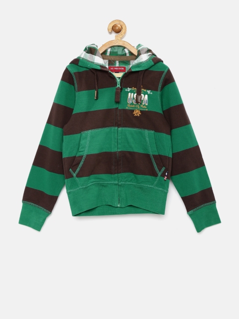 

U.S. Polo Assn. Boys Green & Black Striped Hooded Sweatshirt