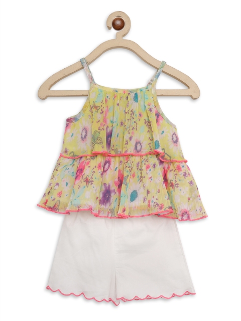 

Nauti Nati Girls Yellow & White Printed Top with Shorts