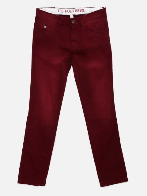 

U.S. Polo Assn. Kids Boys Burgundy Solid Regular Fit Flat-Front Trousers