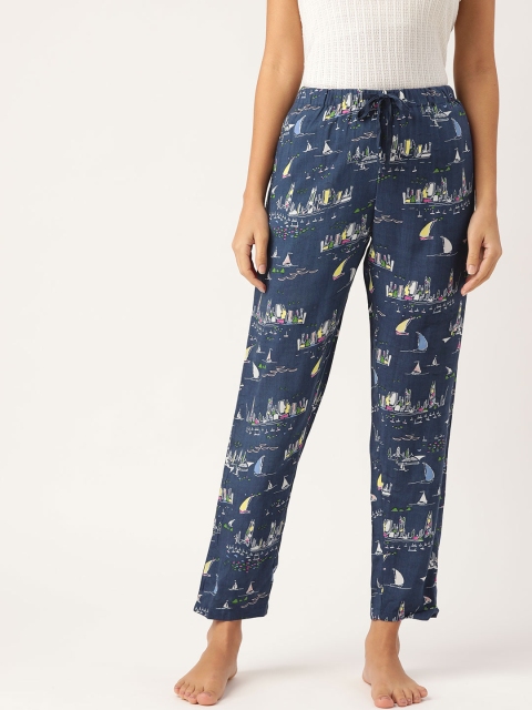 

MADAME M SECRET Women Navy Blue & White Printed Lounge Pants