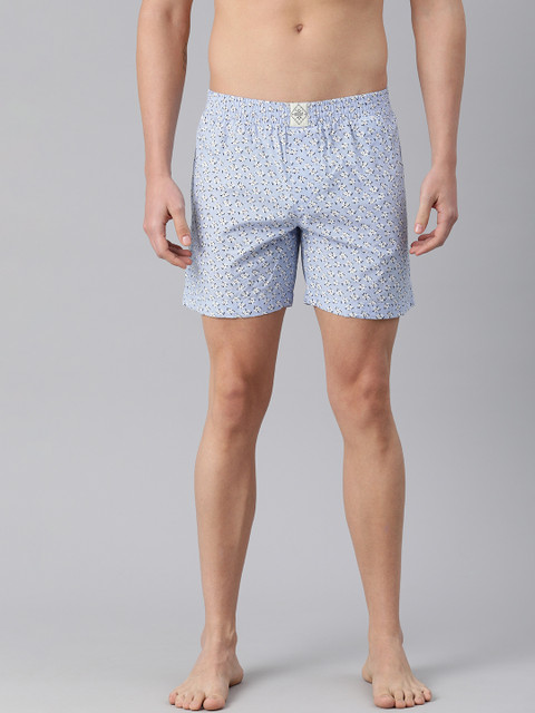 

abof Men Blue & White Floral Printed Regular Fit Pure Cotton Boxers