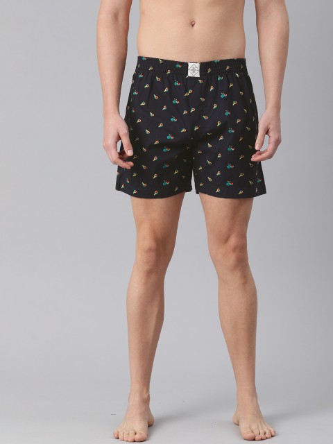 

abof Men Navy Blue & Green Printed Regular Fit Pure Cotton Boxers