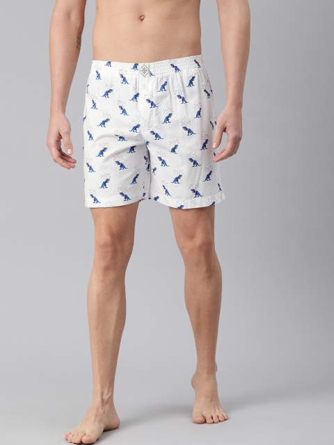 

abof Men White & Blue Pure Cotton Printed Boxers BOS21AMCWBS1822627