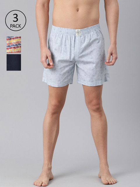 

abof Men Pack Of 3 Pure Cotton Printed Boxers BOS21AMCWBS1884238, Blue