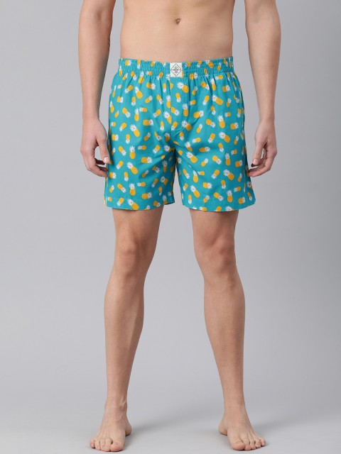 

abof Men Turquoise Blue & Yellow Printed Regular Fit Pure Cotton Boxers