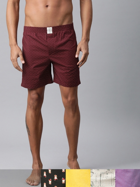

abof Men Pack of 5 Cotton Loose Fit Boxer Shorts BOS21AMCWBS1922342, Maroon
