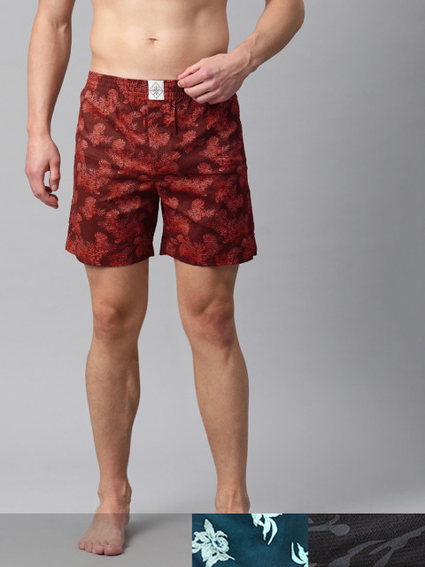 

abof Men Pack of 3 Printed Loose Fit Pure Cotton Boxers BOS21AMCWBS1920342, Brown
