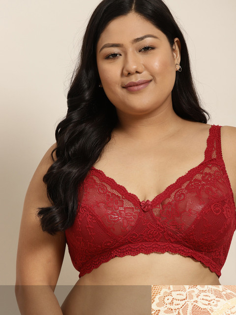 

Sztori Plus Size Set Of 2 Solid Everyday Bra, Red