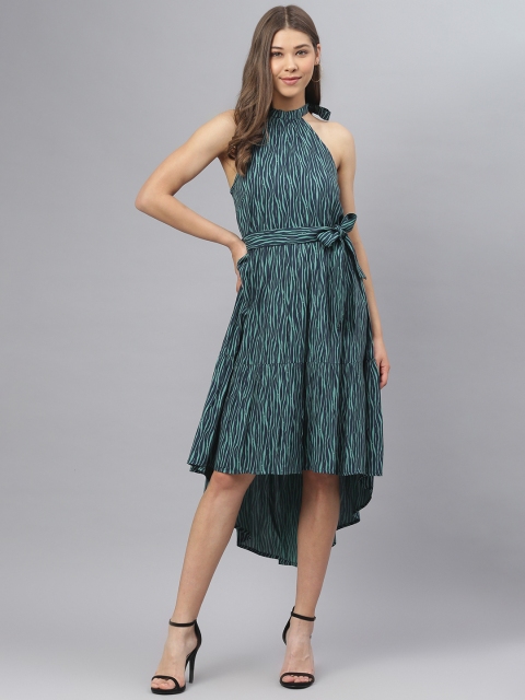 

DEEBACO Green Animal Halter Neck Midi Dress