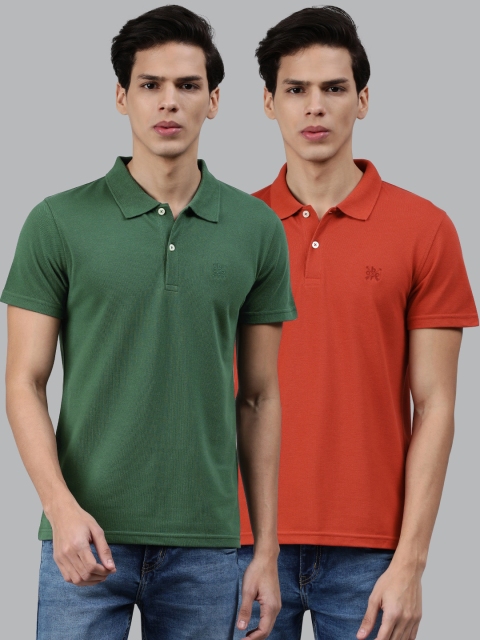 

abof Men Pack of 2 Solid Polo Collar T-shirts, Green