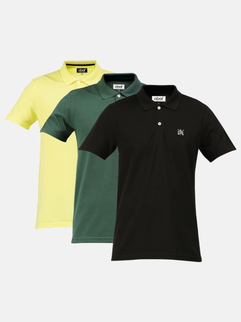 

abof Men Pack of 3 Solid Polo Collar T-shirts, Yellow