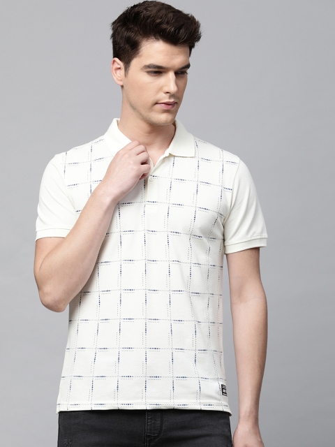 

abof Men White & Navy Blue Printed Polo Collar T-shirt