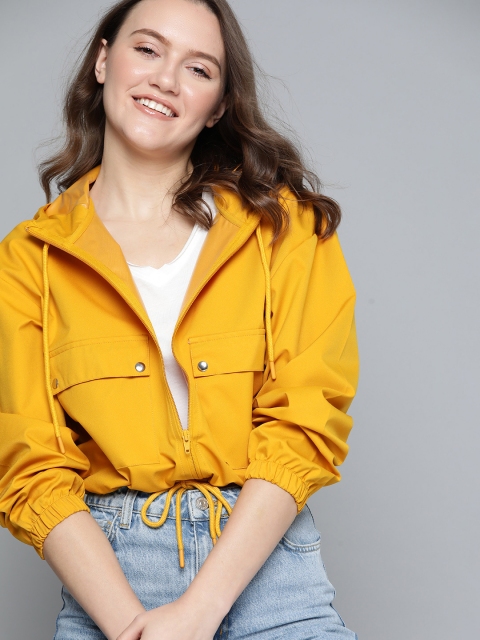 

Mast & Harbour Women Mustard Yellow Solid Bomber Jacket
