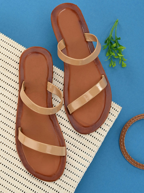 

Trendigo Women Tan Open Toe Flats with Buckles