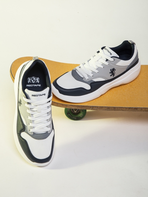 

Red Tape Men Grey & Navy Blue Colourblocked PU Sneakers