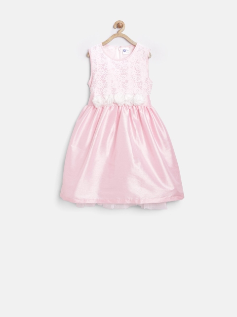 

612 League Girls Pink Polyester Lace Fit & Flare Dress