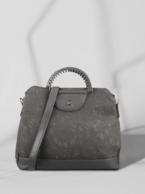 

Mochi Grey Floral Structured Handheld Bag
