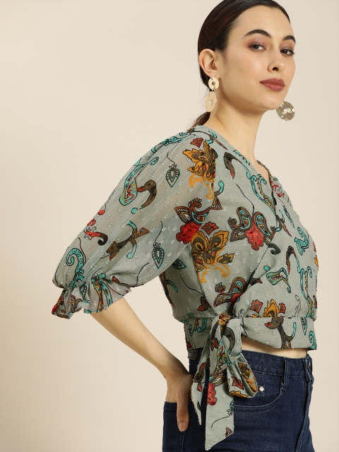 

Moda Rapido Women Green Printed Wrap Top