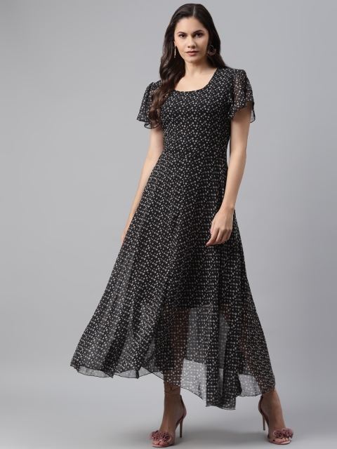 

I AM FOR YOU Women Black & White Floral Print Maxi Dress