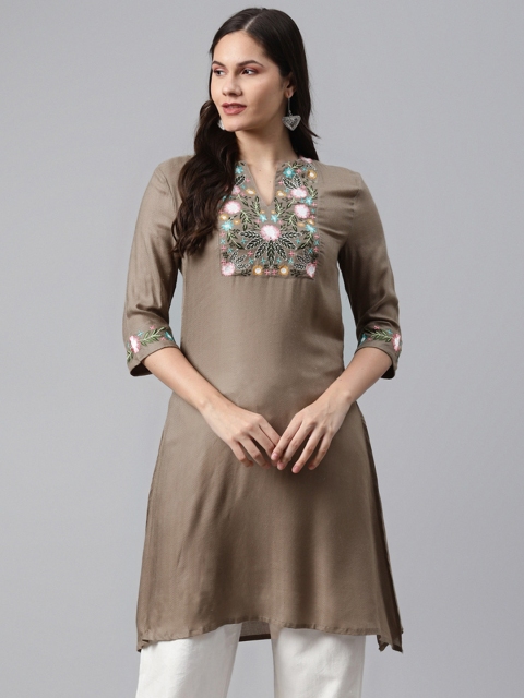 

I AM FOR YOU Women Grey & White Woven Design Thread Work Dobby Kurta