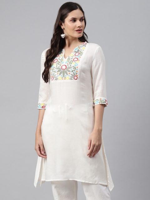 

I AM FOR YOU Women White Ethnic Motifs Yoke Design Thread Work Kurta