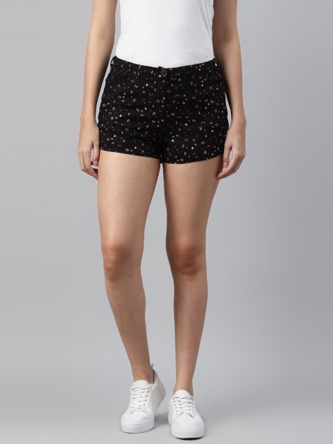 

I AM FOR YOU Women Black Conversational Printed Mid-Rise Regular Shorts