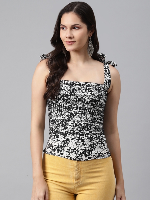 

I AM FOR YOU Black & White Floral Printed Fitted Top