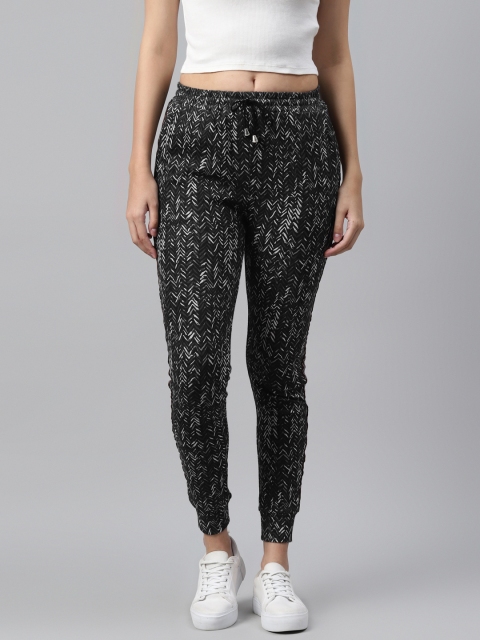 

I AM FOR YOU Women Charcoal Grey & Black Camouflage Printed Cropped Joggers