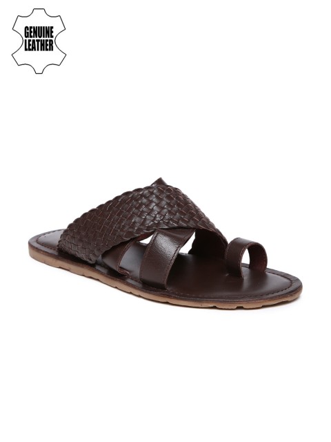 

INVICTUS Men Brown Leather Sandals with Basketweave Detail