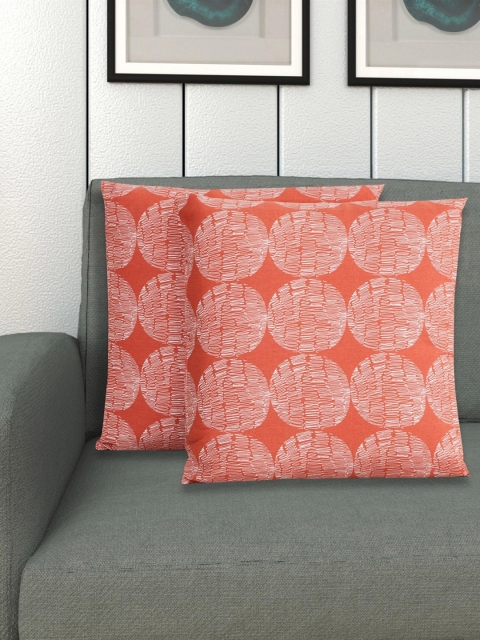 

Home Centre Set Of 2 Orange & White Ebony Printed Filled Cushions
