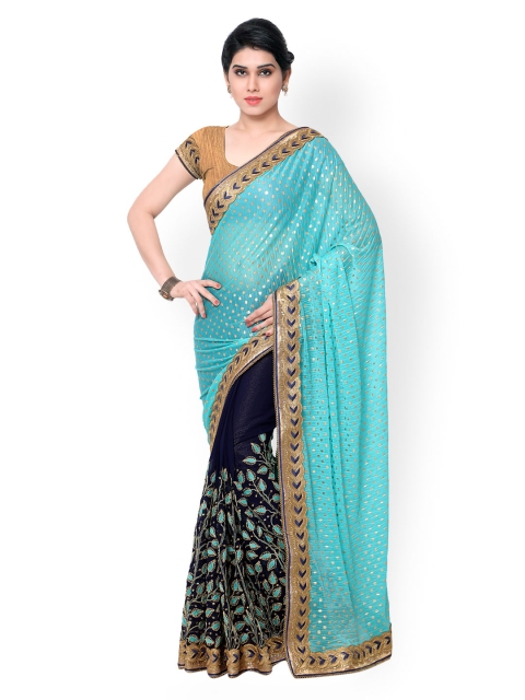 

Kvsfab Teal & Blue Georgette Embellished Saree