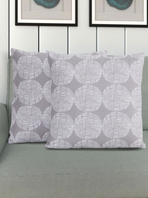 

Home Centre Set Of 2 Grey & White Printed Cotton Filled Cushions
