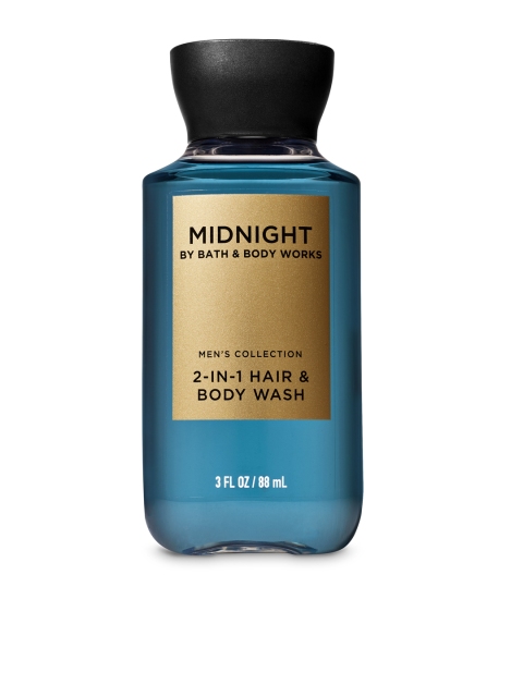 Bath & Body Works Men Midnight Travel Size 2-in-1 Hair & Body Wash, Blue