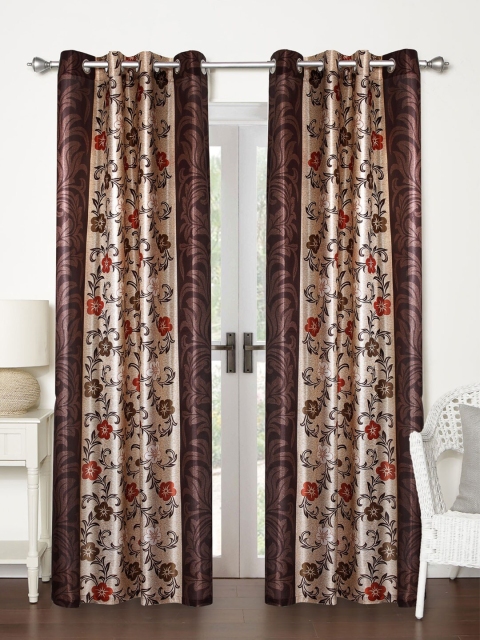 

Home Sizzler Brown & Beige Set of 2 Floral Long Door Curtain