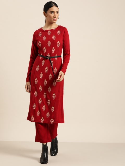 

Sangria Ethnic Motifs Wool Blend Kurta Set, Red