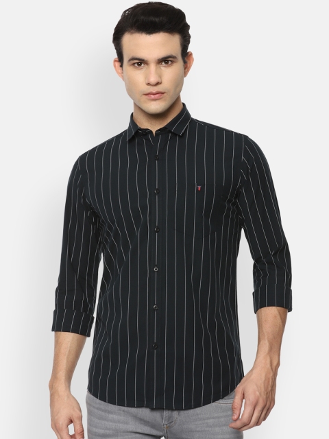 

Louis Philippe Jeans Men Green Striped Cotton Casual Shirt