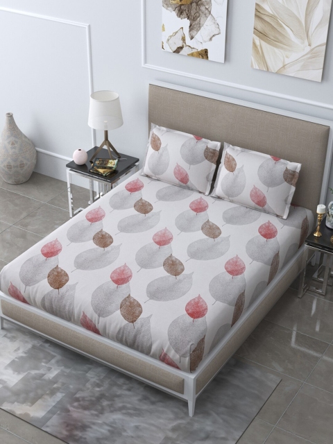 

LIVING ROOTS White & Grey Floral 210 TC Queen Bedsheet with 2 Pillow Covers