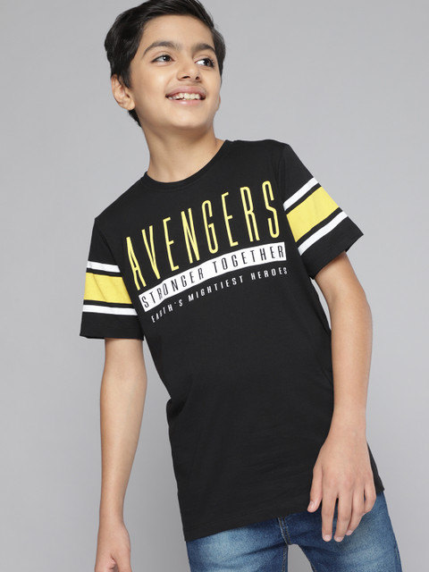 

Kook N Keech Marvel Teens Boys Black Typography Printed Pure Cotton T-shirt