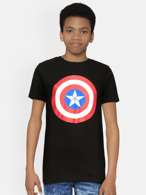 

Kook N Keech Marvel Teens Boys Black Captain America Pure Cotton Printed Pure Cotton T-shirt