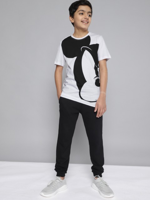 

Kook N Keech Disney Teens Boys White & Black Mickey Mouse Printed Pure Cotton T-shirt