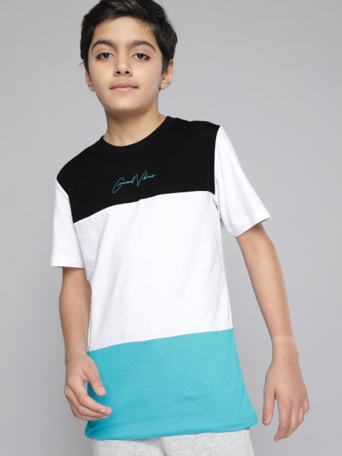 

Kook N Keech Teens Boys Black White Colourblocked Pure Cotton T-shirt